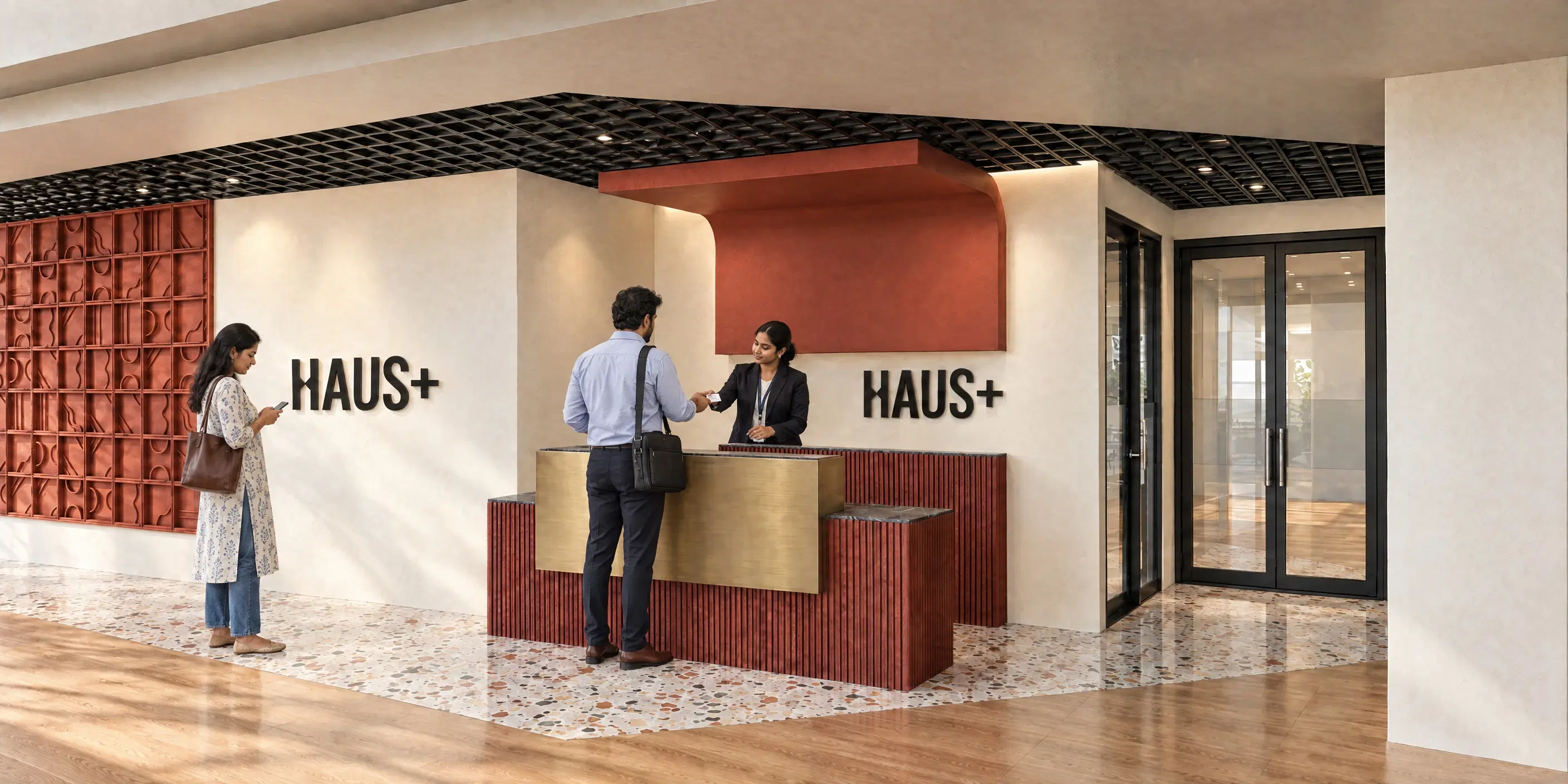 Visitors at the Haus+ reception desk